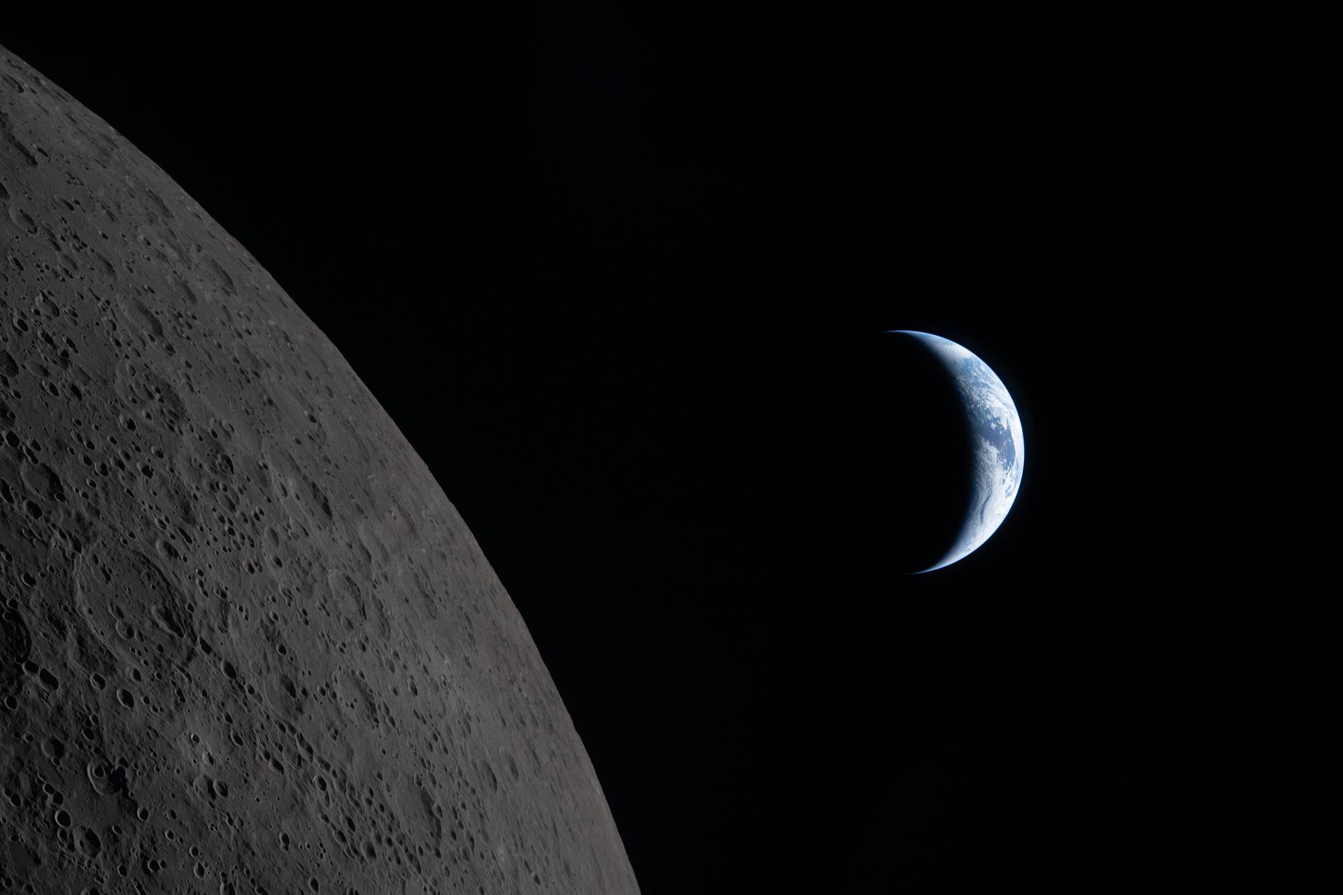 The Moon and the crescent Earth